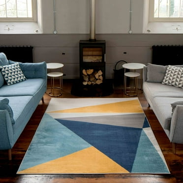 KUKOON Blue & Grey Modern Abstract Area Rug