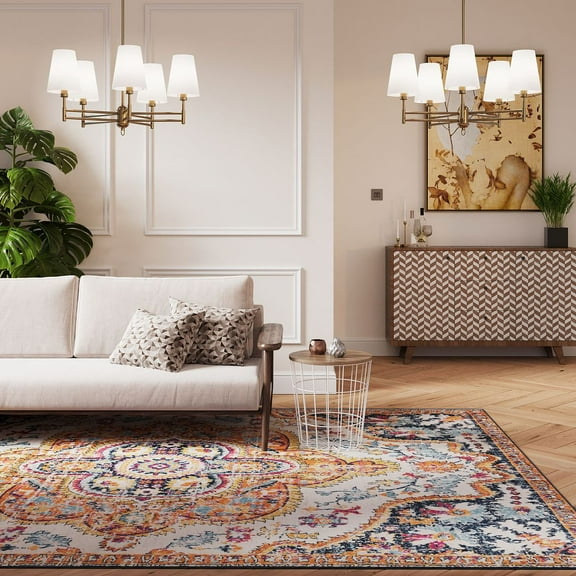 KUKOON Distressed Multicolor Living Area Rug