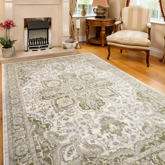 KUKOON Green Vintage Medallion Area Rug