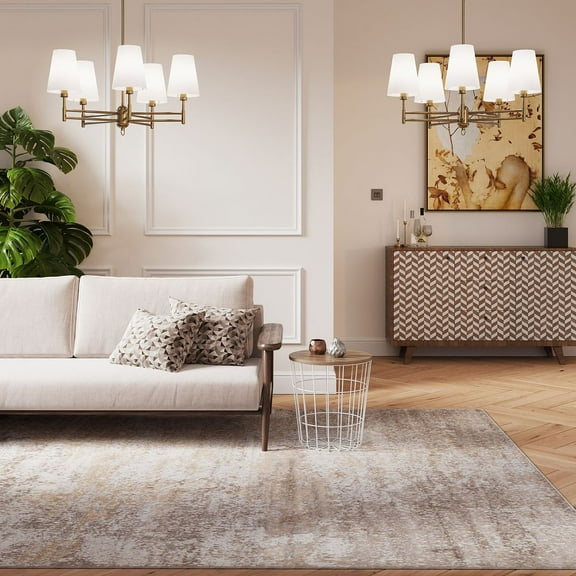 KUKOON Greige Abstract Living Area Rug