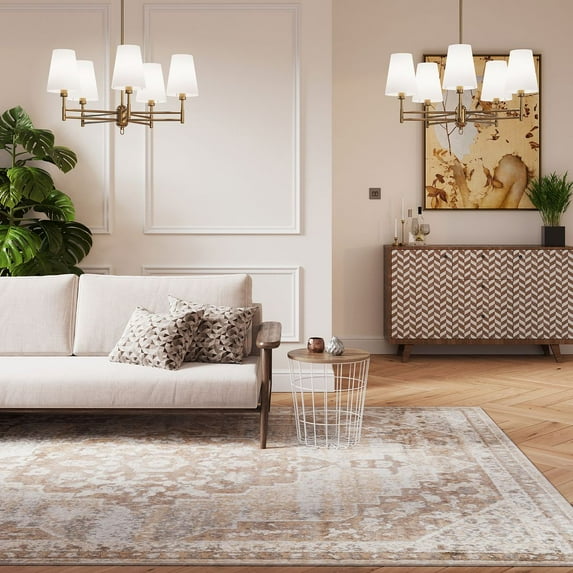 KUKOON Grey Traditional Mandala Living Area Rug