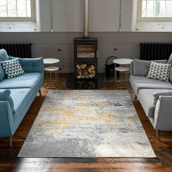 KUKOON Ochre & Grey Abstract Living Area Rug