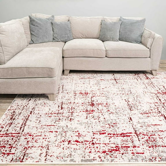 KUKOON Red & Grey Abstract Living Room Area Rug