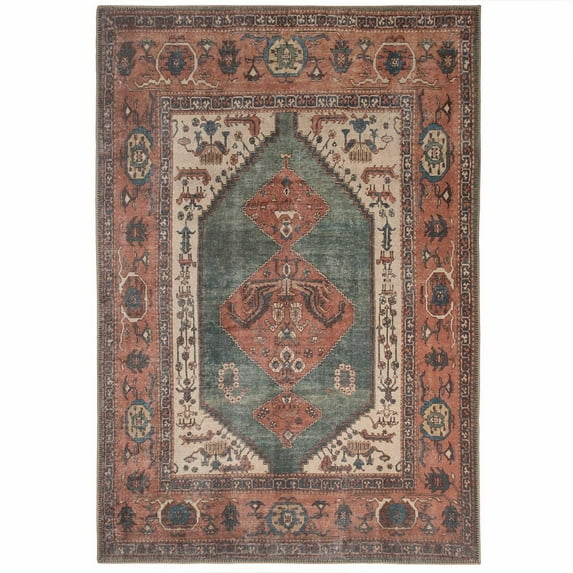 KUKOON Vintage Terracotta Washable & Non Slip Traditional Area Rug