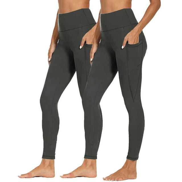 KUKOOSONG 2PCS Womens Yoga Leggings Ankle High Waist Tummy Control with Side Pockets