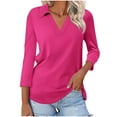 thumbnail image 1 of KUKOOSONG Women 3/4 Sleeve V Neck Polo Shirts Business Casual Collared Work Top Slim Fitted Basic 2024 Fall Shirt, 1 of 1