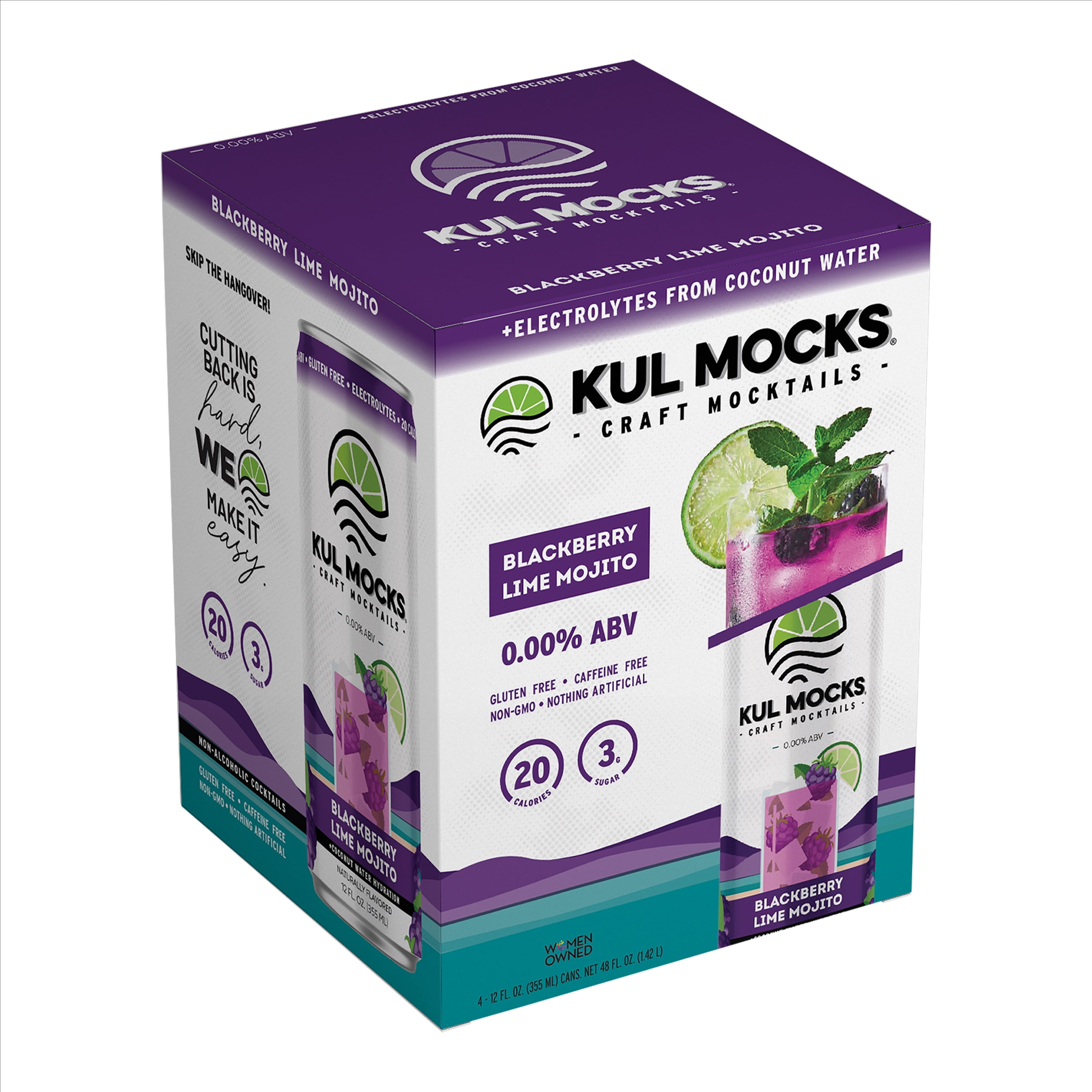 KUL MOCKS Blackberry Lime Mojito Mocktail 4 Pack Non-Alcoholic