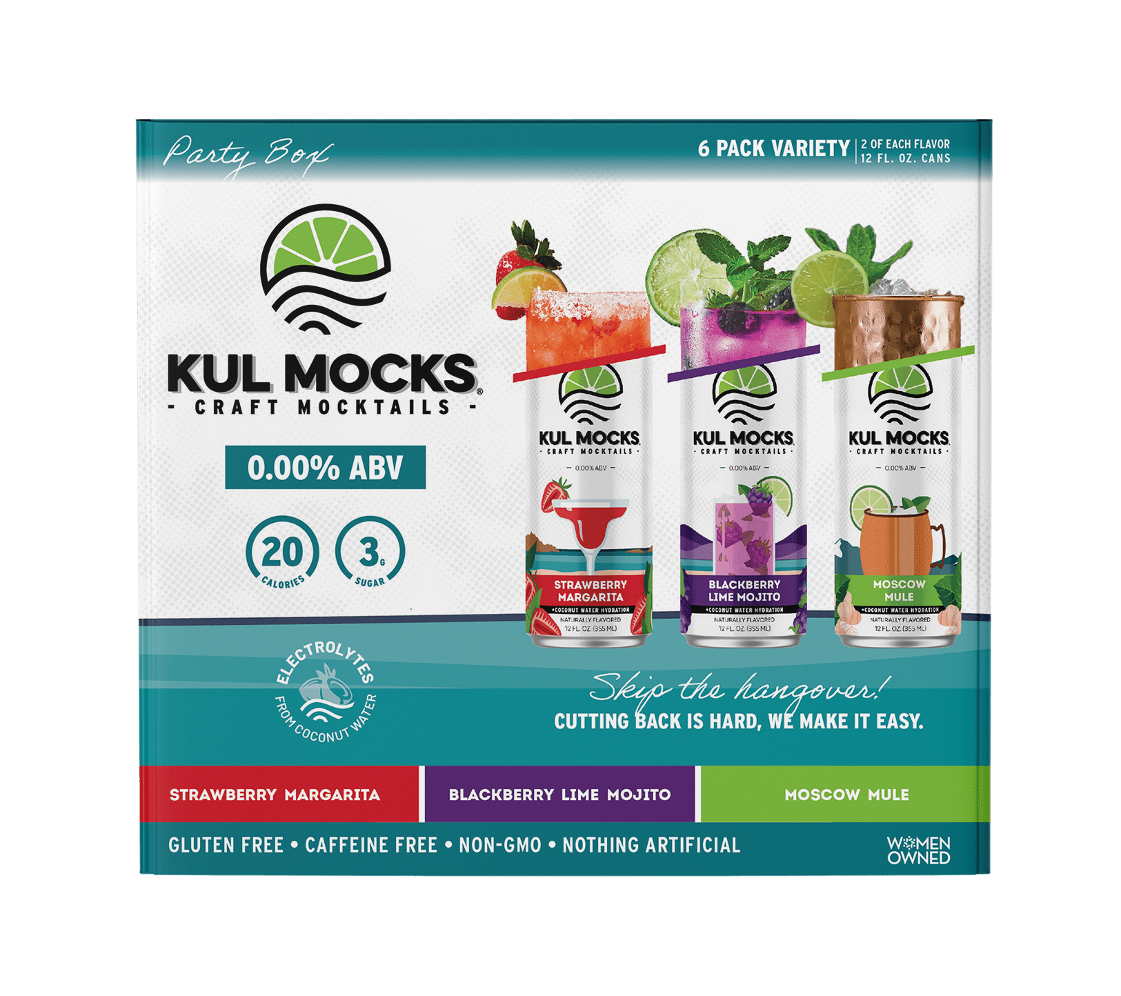 KUL MOCKS Craft Mocktails, Variety Party Box, Award Winning, Non Alcoholic Cocktail Mixers, Aluminum Cans, (6 pack)