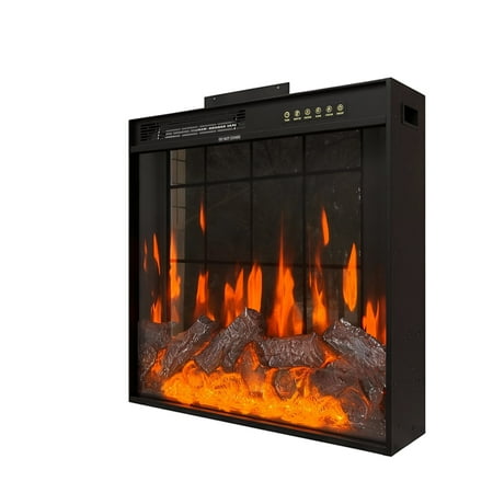 KULAGAGA 23.6 Inch Recessed Electric Fireplace, Touch Screen with Remote Control, 12 Color LED Flames, Dual-Mode 1500W Heater, 8H Timer, Compact Home Electric Fireplace