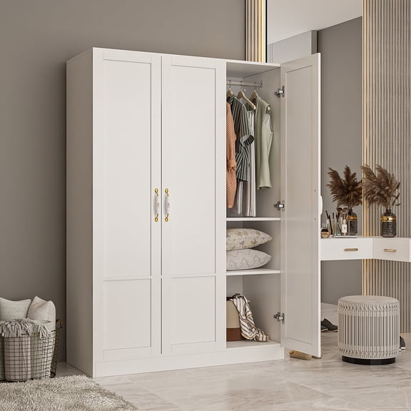 KULAGAGA 3 Door Armoire Wardrobe Closet with Hanging Rod White,47.2L x 17.7W x 70.9H.