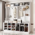 thumbnail image 1 of KULAGAGA 3-in-1 Hall Tree Storage Bench and Coat Rack with 18 Storage Cube and 6 Steel Double Hooks White, 1 of 7