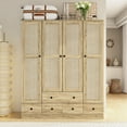 thumbnail image 1 of KULAGAGA 4 Door Rattan Bedroom Armoire with Drawers and Hanging Rod, Beige, 1 of 7