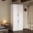 thumbnail image 1 of KULAGAGA Wardrobe Closet with Hanging Rod, Modern Wooden Armoire with 4 Framed Doors & 3 Large Shelves, Clothes Storage Cabinet Organizer for Bedroom Apartment, White, 1 of 8