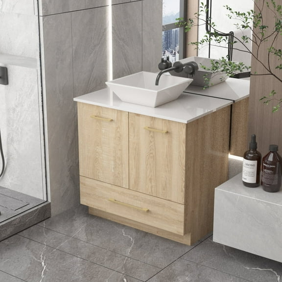 KULAGAGA Bathroom Cabinet with Sink Combo, 2- Door Bathroom Vanity with Drawer Maple
