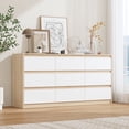 thumbnail image 1 of KULAGAGA 9 Drawer Dresser Chest of Drawers, 63” Wide Dressers, Modern Wood Drawer Chest Storage Organizer, No Handle Design, for Bedroom Living Room Hallway, Oak&White, 1 of 7