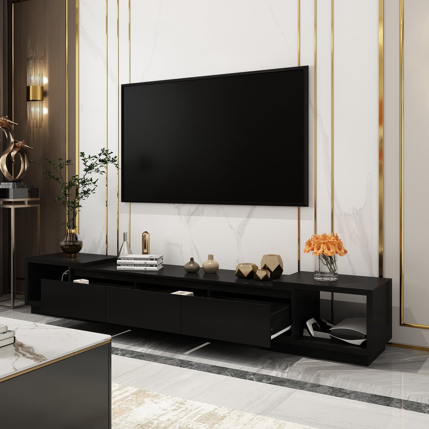 KULAGAGA Entertainment Center with Drawers, Extendable TV Stand Media ...