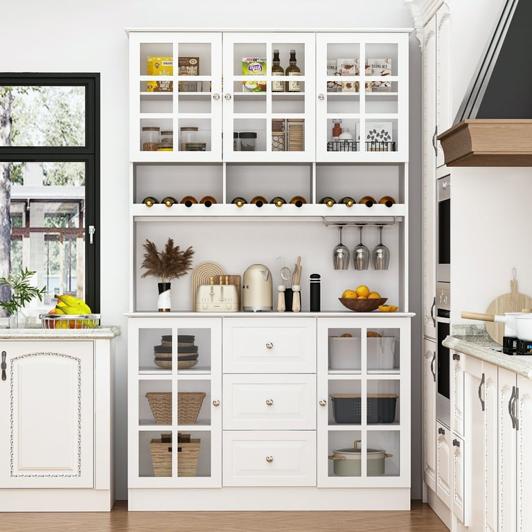KULAGAGA Kitchen Pantry Cabinet with Drawers and Wine Rack