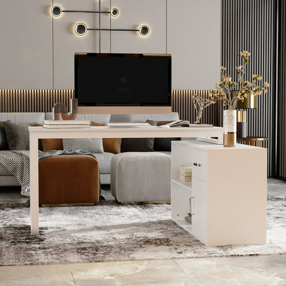 KULAGAGA L Shaped Desk w/ Drawers,Home Office Computer Desk, Reversible Corner Table, 55 inch