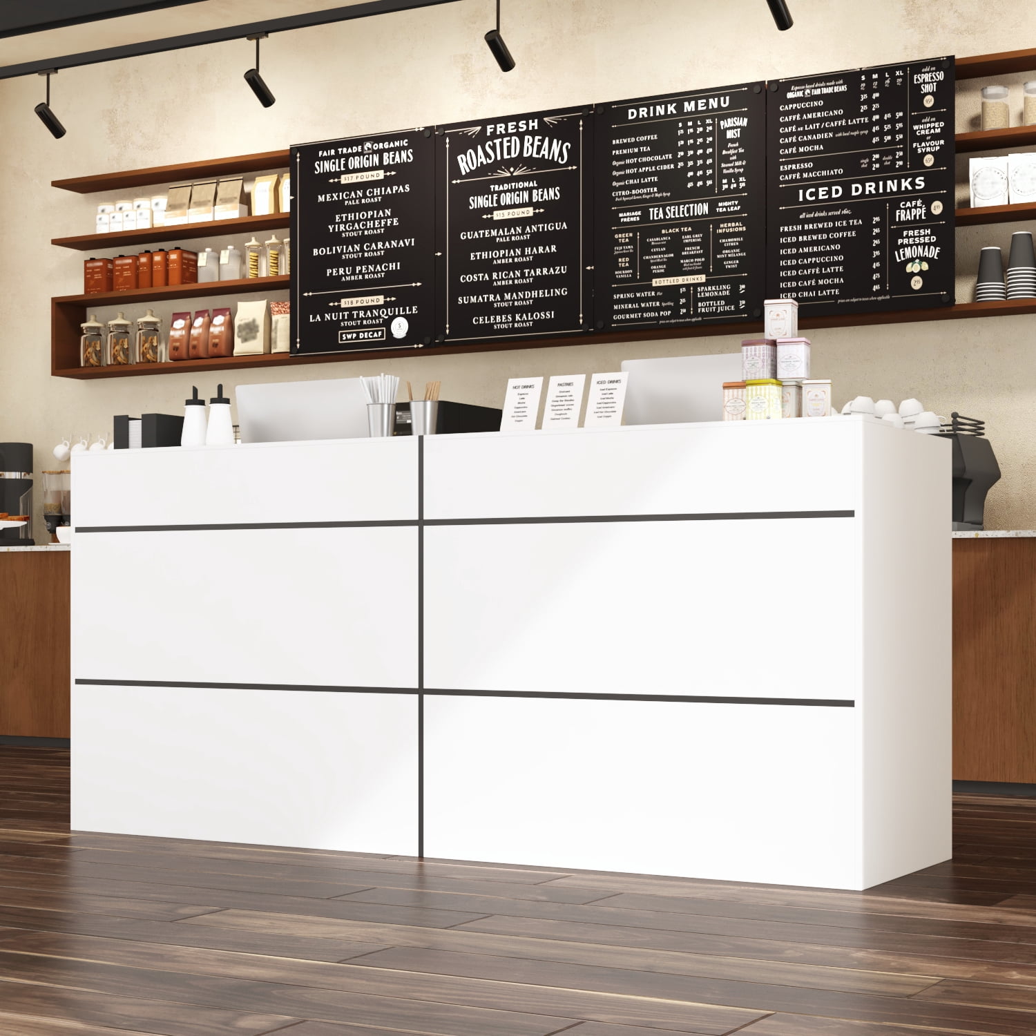 KULAGAGA Reception Desk with Shelves, Modern Front Counter Table Checkout Retail Counter for Reception Room Lobby Shop