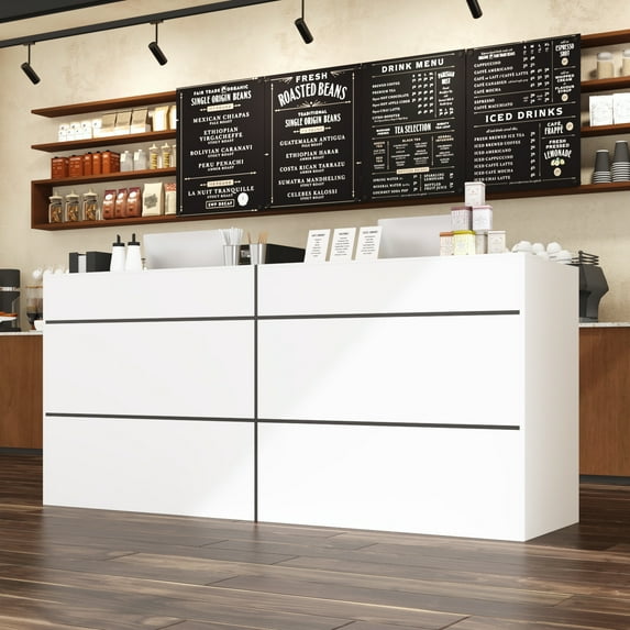KULAGAGA Reception Desk with Shelves, Modern Front Counter Table Checkout Retail Counter for Reception Room Lobby Shop
