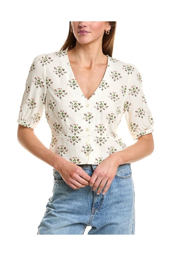 womens Button Cropped Blouse, XL, White