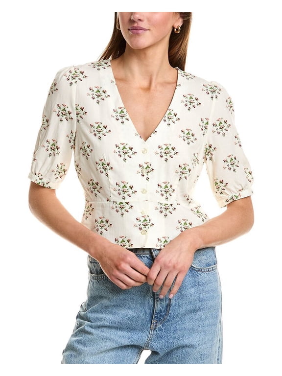 womens Button Cropped Blouse, xs, White
