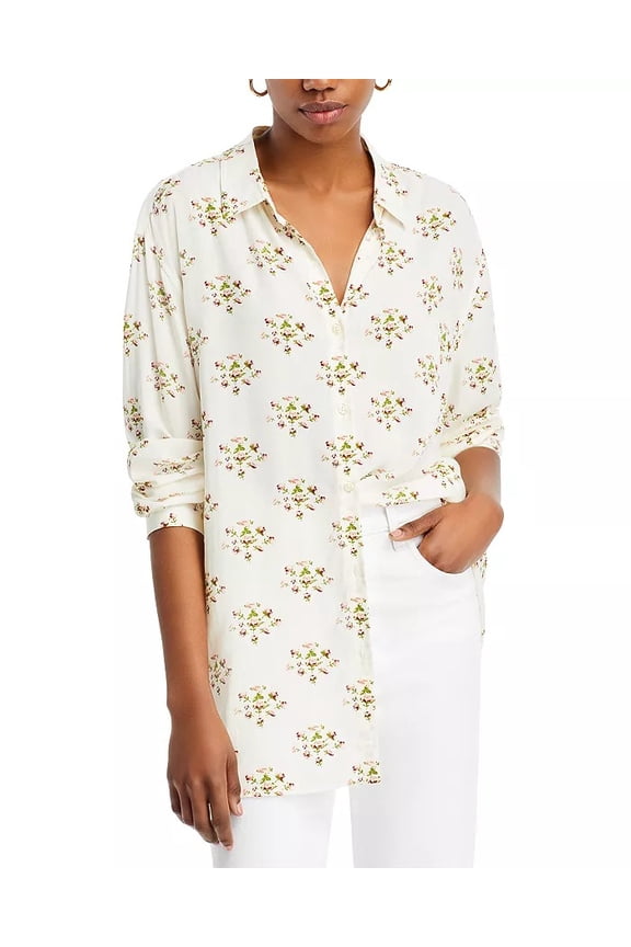 womens  Button Front Blouse, m, White