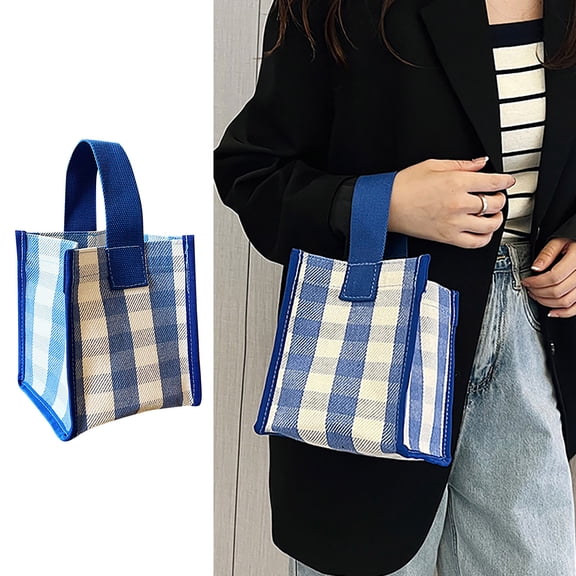KULOKHUI Lunch Box Food Heater Plaid Canvas Bag Mini Portable Small Square Bag Going Out Portable Storage Bag Fashion Simple Lunch BagAOne Size