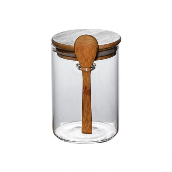 KULOKHUI Seasoning Box A Set Of Glass Jars With Airtight Lids And Spoons Thick Glass Food Storage Container Decorated Overnight Oatmeal Container With Lid Coffee/Tea/Sugar/Spices Bath SaAOne Size