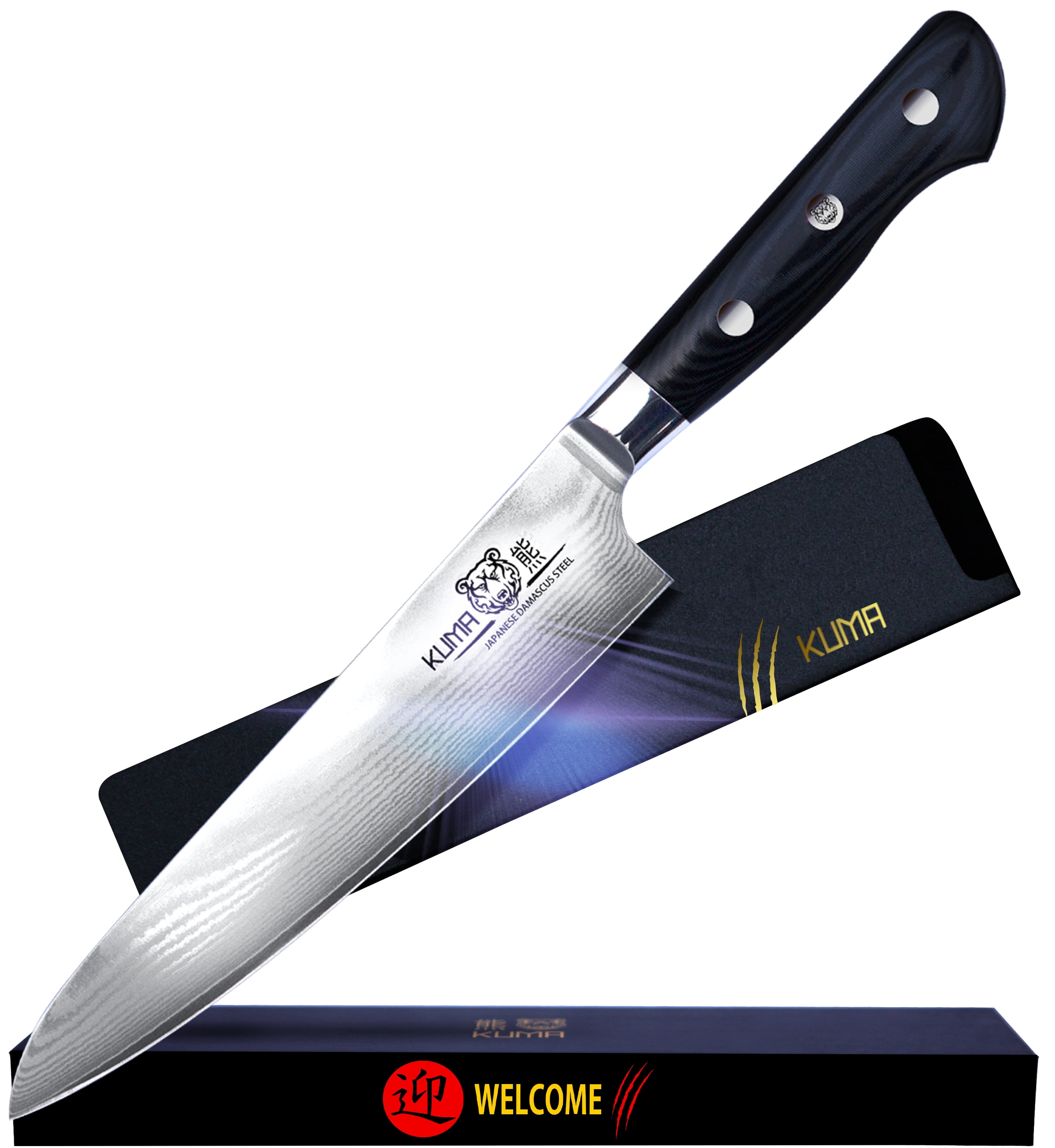 KUMA Chef Knife Japanese Damascus Carbon Steel Kitchen Knife with Knife Sheath 8 Inch