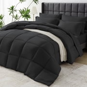 WISHEAD 5 Piece Comforter Set Twin Size, Ultra Soft Bed in a Bag, All Season Bedding Set with Comforter, Sheets, Pillowcases & Shams, Black
