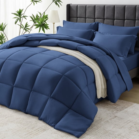 WISHEAD 7 Piece Comforter Set Queen Size, Ultra Soft Bed in a Bag, All Season Bedding Set with Comforter, Sheets, Pillowcases & Shams, Blue