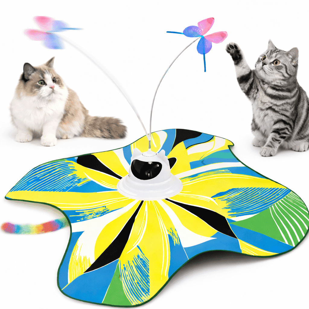 Kuman 3-in-1 Interactive Cat Toy, Rechargeable Moving Butterfly & Plush Tail Toy for Indoor Cats