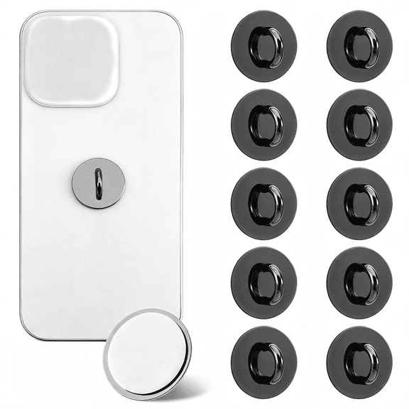 KUMEE 10 Pcs Phone Charm Hook, Adhesive Metal Round Cell Phone Finger Ring Holder, Cute Phones Grip Loop Stand Universal Charms Holder for Cell Phones Case Tablet Diy Hanging Accessories (Black)