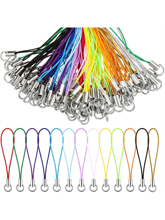 100 Pcs Phone Charm String, Detachable Phone Charms Strap Colorful Cellphone Charms String Keychain Lanyard Strings for Mobile Flash Drive Mp3 Diy (Colorful)