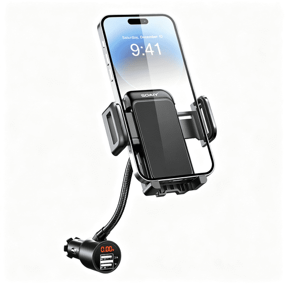 KUMEE 3-In-1 Cigarette Lighter Car Mount + Voltage Detector (Not for Center Console & Window),Dual Usb 3.1A Charger with Adjust Gooseneck & 360 Rotating Car Mount