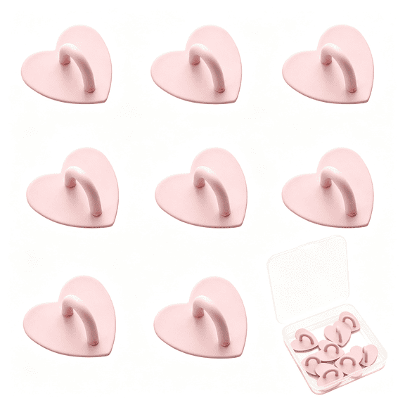 KUMEE 8 Pcs Heart Cell Phone Grip Finger Ring Charm Hooks,Pink Metal Adhesive Finger Grip Loops for Diy Cases,Tablets&Keychains Phone Charm Hook