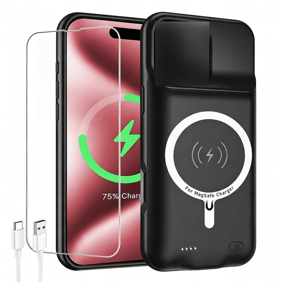 KUMEE Battery Case for Iphone 16 Pro Max, 12000Mah Rechargeable Portable Protective Extended Charger Case Wireless Charging Compatible with Iphone 16 Pro Max (6.9 Inch) - Black