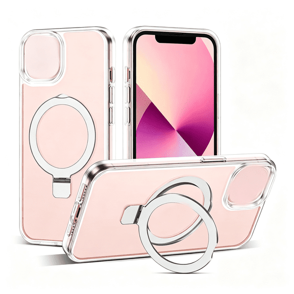 KUMEE Compatible with Iphone 13/14 Case with Stand,Clear|Iphone 13 Case Iphone 14 Case 6.1" ,Magnetic Ring Stand,Compatible with Magsafe,Military-Grade Protection,Great Grip Feeling
