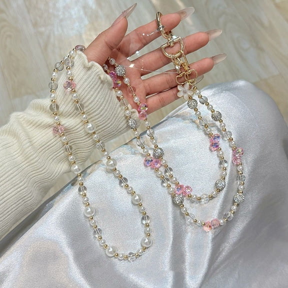 KUMEE Crystal Cell Phone Lanyard Crossbody Strap for Women,Beaded Phone Strap for Cellphone Case with Tether Tab Crystal Beaded Phone Wrist Strap