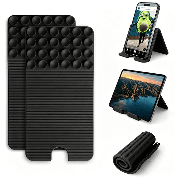 KUMEE Flexible Silicone Phone Stand with Suction Cups&Charging Port Cutout,Foldable Handheld Camera Grip Holder for All Smartphones,Black 1Pcs Port Cutout