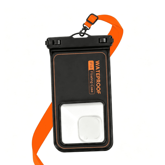 KUMEE Floatable Waterproof Phone Pouch Case for Iphone 17 16 Pro Max/15/14,Ip68 Travel Cellphone Dry Bag Beach Cruise Ship Essentials Bags with Crossbody Lanyard,Black Orange-7"