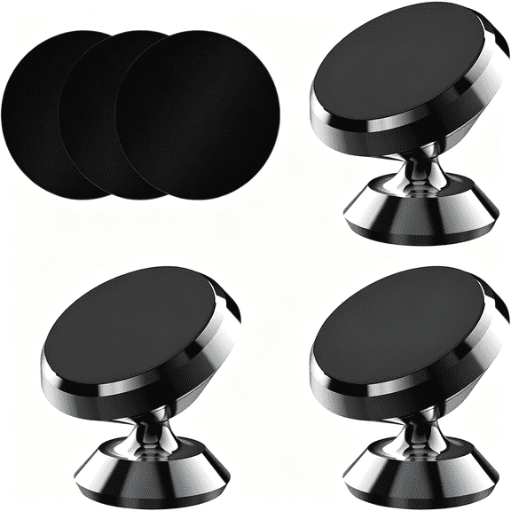 KUMEE Magnetic Phone Car Mount with Black Metal Plates, Car Sturdy Stick-on Cell Phone Holder Car Built-in Amazing Strong Magnets, Hands Free Magnetic Car Phone Holder with Strong Adhesive