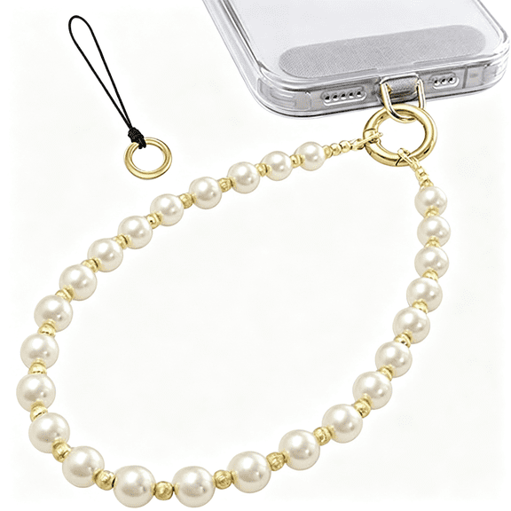 KUMEE Pearl Phone Charm Wrist Strap,Gold Beaded Lanyard Wristlet Chain,Elegant Bracelet Strap for Iphone&More Phone Cases Stylish Pearl Phone Strap