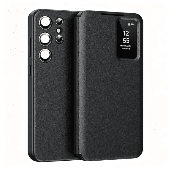 KUMEE for S26 Ultra 5G Case Smart Small Screen View,With S-View Wallet Phone Case,Smart Window Cover for S26 Ultra Case,Flip Leather Protective Smart View (Black)