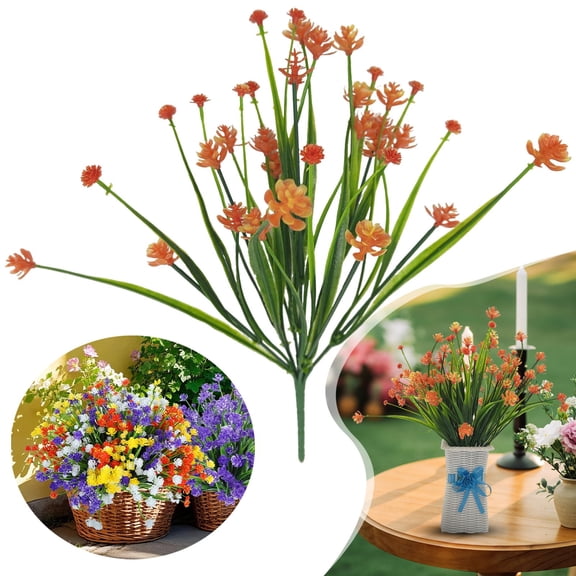 KUMHONW 1 Bundle Artificial Flowers Outdoors,Fake Flowers Faux Plastic Plants Spring Summer Decoration for Home Garden Porch,Simulation Forget Me Not Simulation Flower Sunset Red