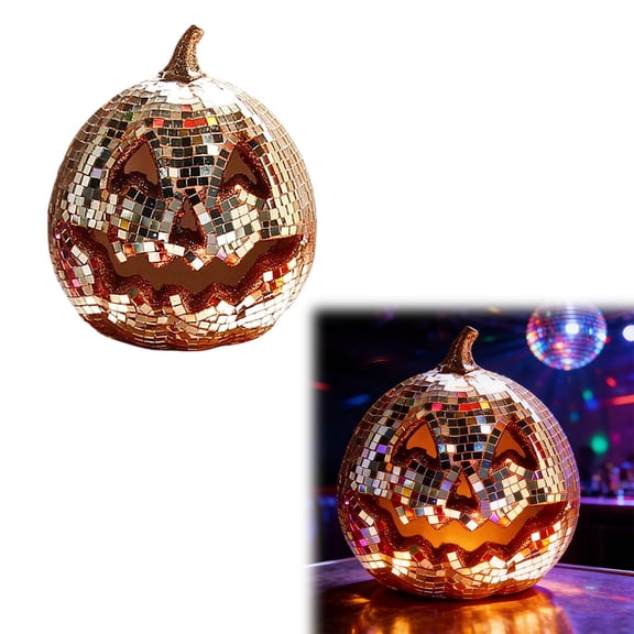 KUMHONW 1 Pcs Artificial Disco Pumpkin Glitter Mirror Pumpkin for Decorating Fall Farmhouse Hanging Ornament Harvest Decor for Halloween Thanksgiving Table Centerpiece(Sliver)
