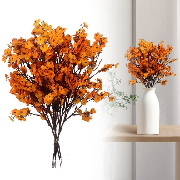KUMHONW 1 Pcs Gypsophila Artificial Flowers Bouquet Fake Silk Flowers Real Touch Flowers for Home Wedding Centerpiece Arrangement Festival Party Decoration Orange