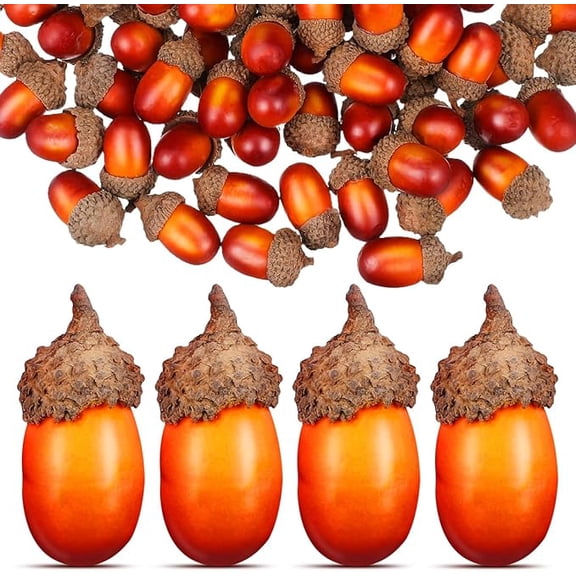 KUMHONW 100pcs Fake Acorns for Crafts 1x0.5 Inch Artificial Decorative Acorns for DIY Crafting Autumn Thanksgiving Decoration Christmas Tree Orange
