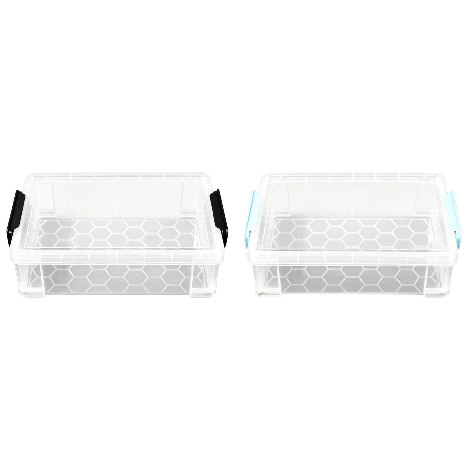 KUMHONW 2 Pack Extra Large Pencil Box,Plastic Pencil Case Organizer,Clear Crayon Box Marker Organizer,Stackable Craft Organizers and Storage for Pen,Craft,Art Supply(Black*1+Blue*1)